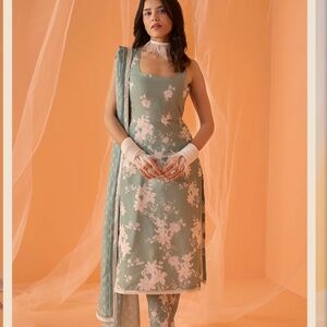 Lashkaraa dusty green floral salwar kameez straight suit